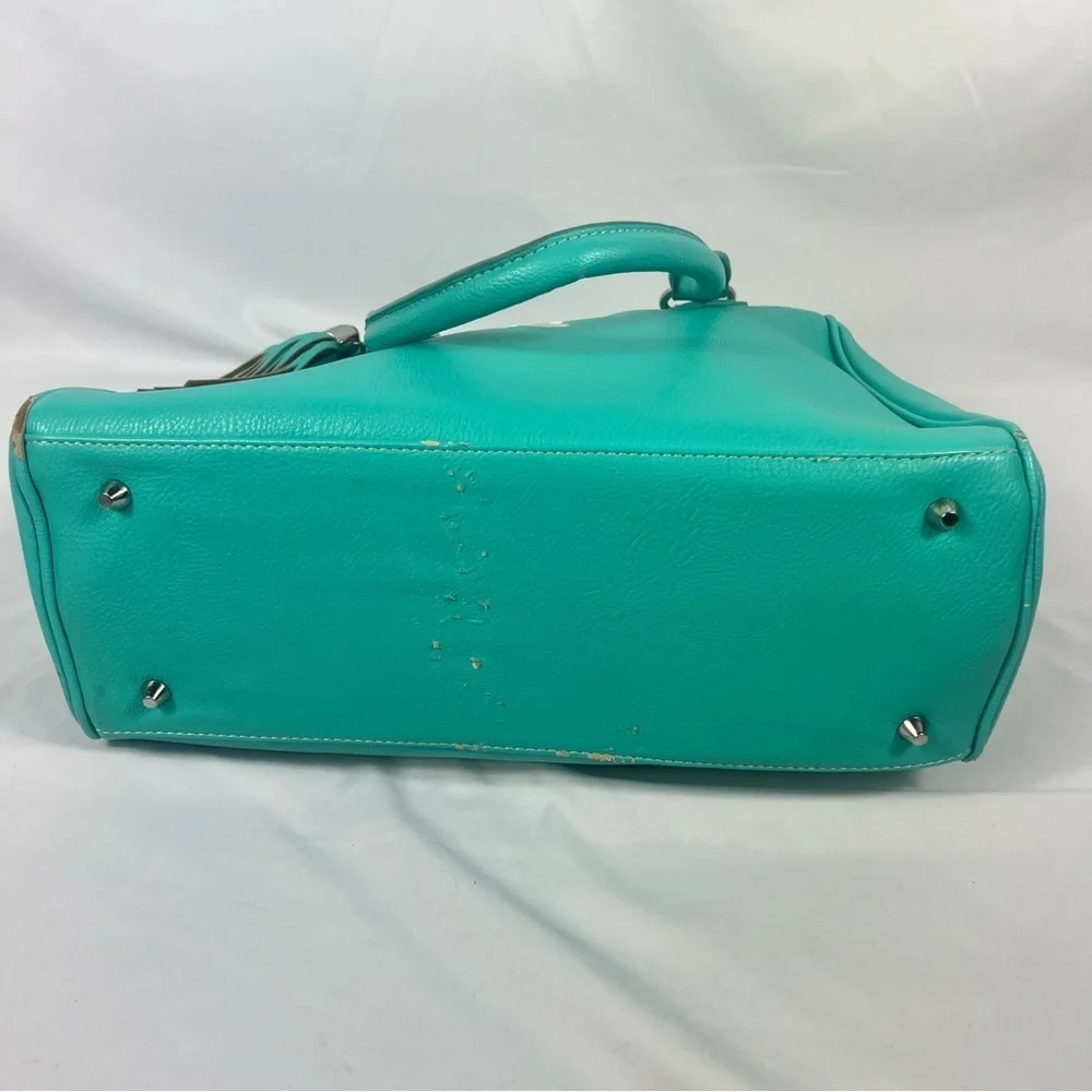 Initials Inc Chic Turquoise Satchel with Tassel Accent